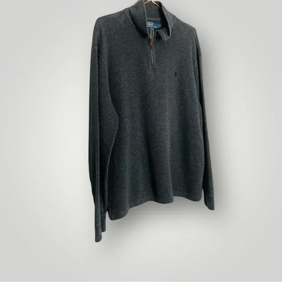 Polo Ralph LaurenSweater 1/4 Zip Long Sleeve Y2K Leather Pull VTG